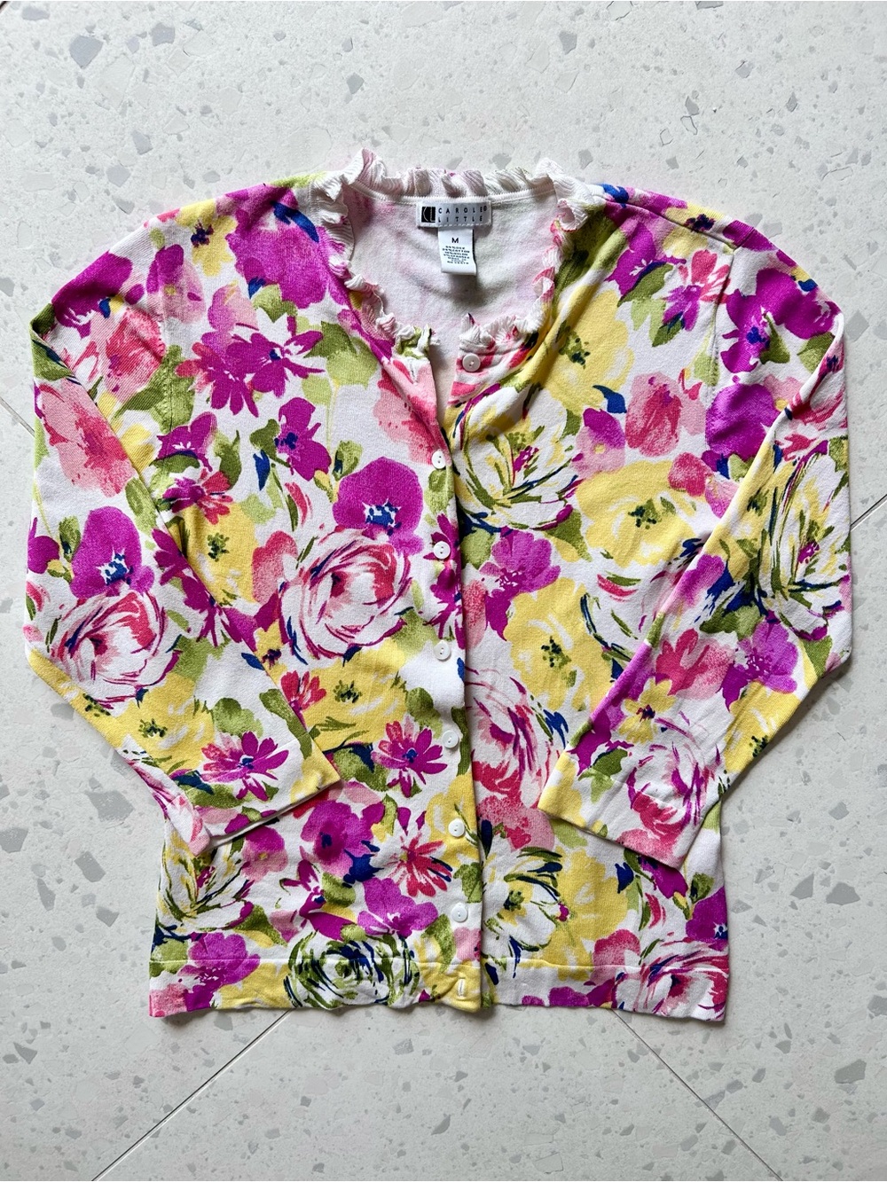 Carole Little Floral Cottagecore Silk Cotton Blend Cardigan - Size Medium